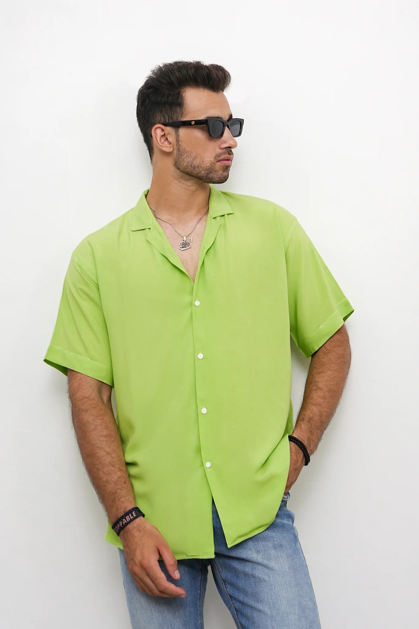 lime green short sleeve dress shirt Linen SS Shirt