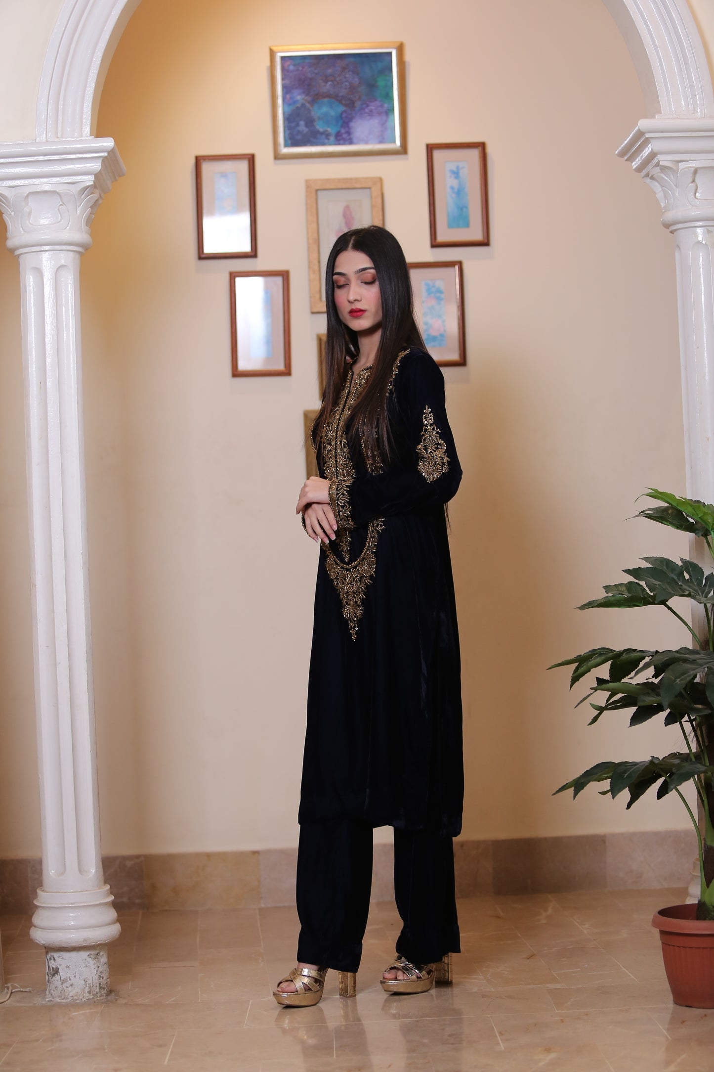 Black Velvert Zari Shalwar Kameez
