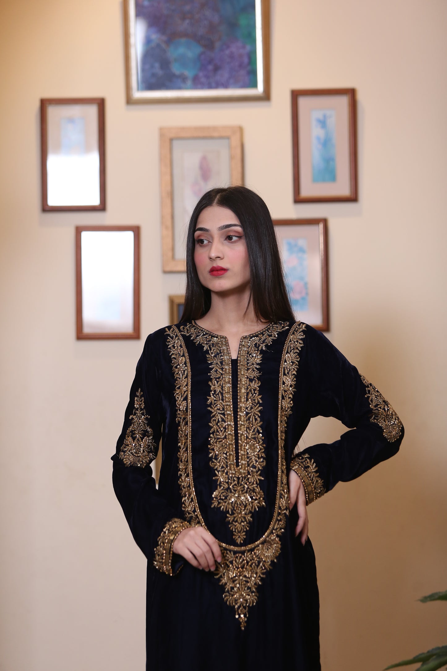 Black Velvert Zari Shalwar Kameez