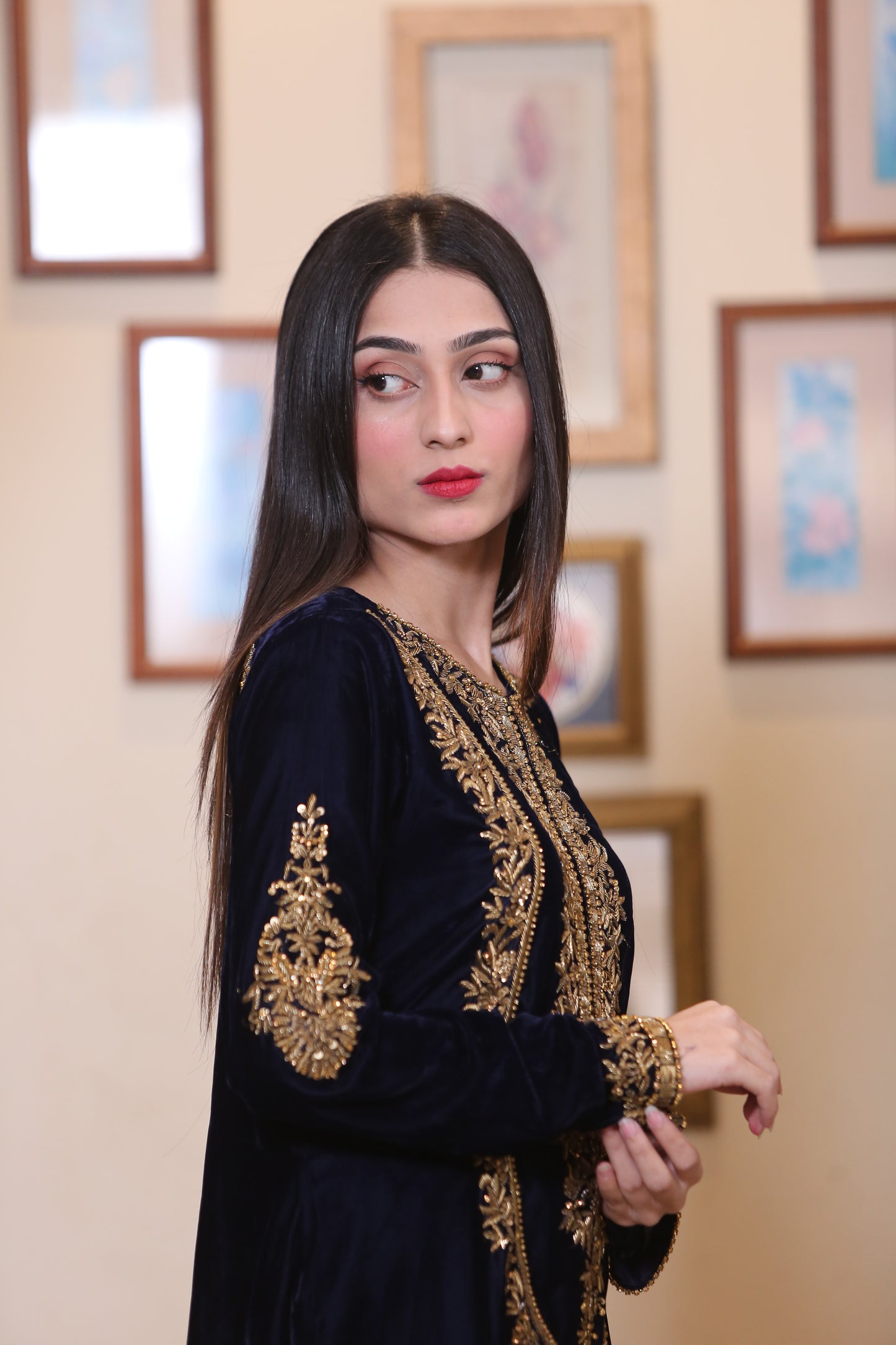 Black Velvert Zari Shalwar Kameez