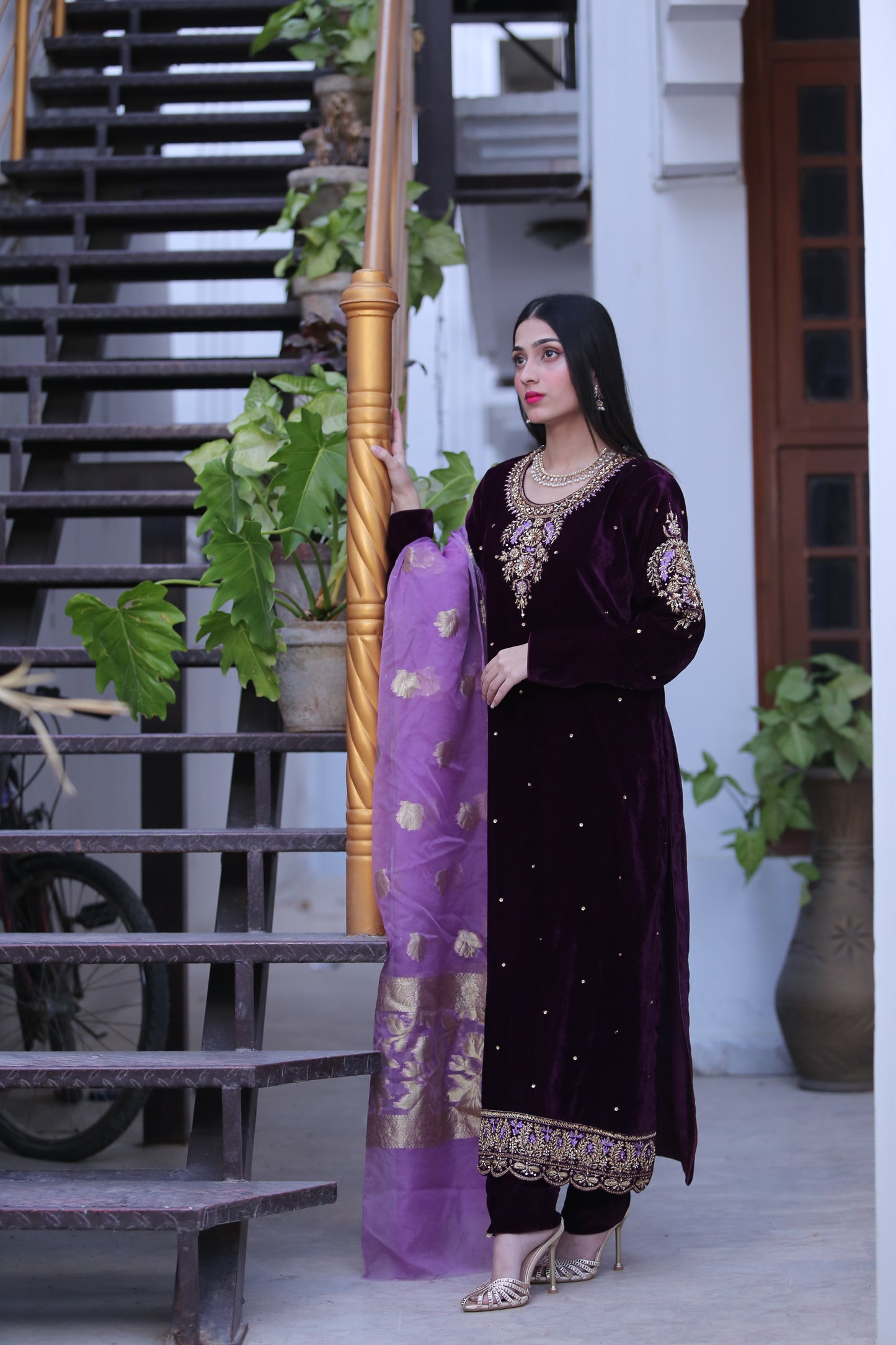 Mir Khaas Purple Velvet Shalwar Kameez