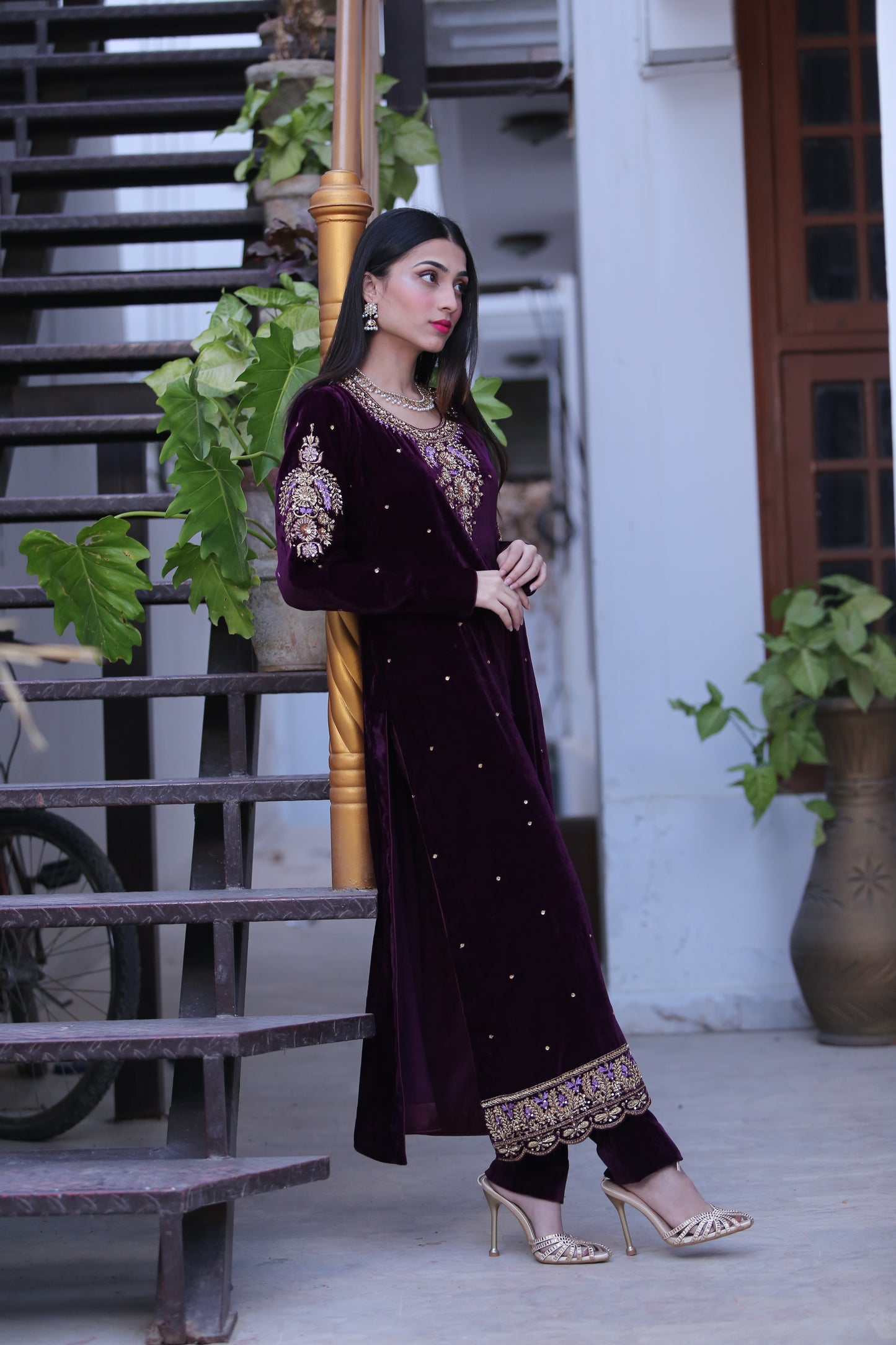Mir Khaas Purple Velvet Shalwar Kameez