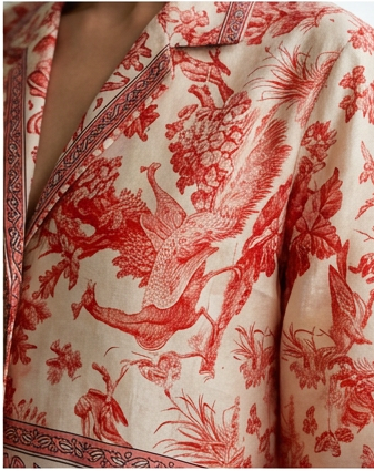 Detail of the peacock toile motif