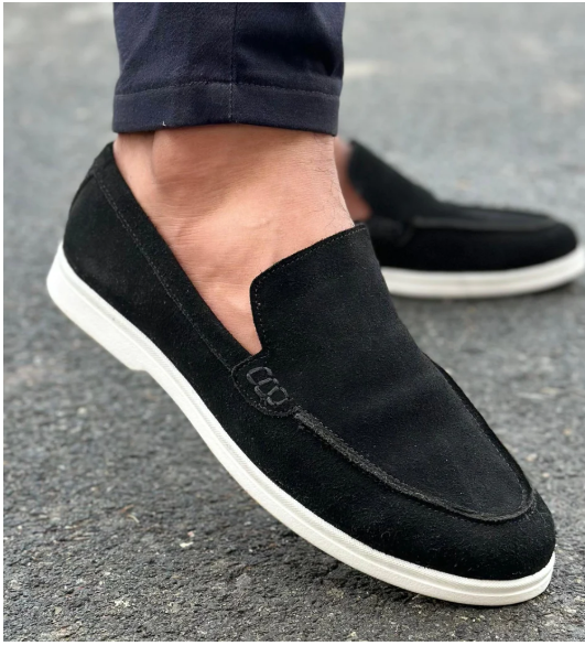 100% Hand Made Pure Suede Leather Slip-On Shoes for Men - Black, Blue, Brown & Green | White Rubber Sole