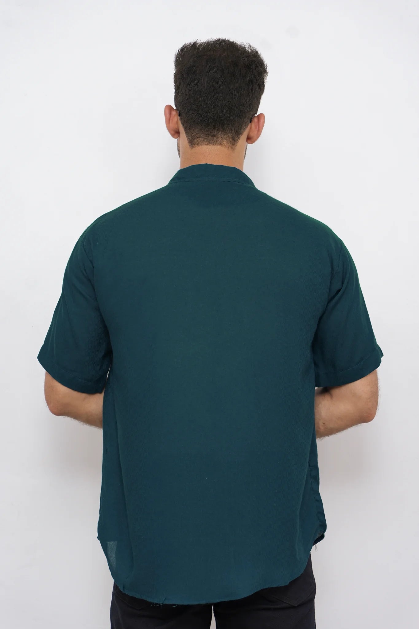 Basic Textured Mid Night Green Shirt