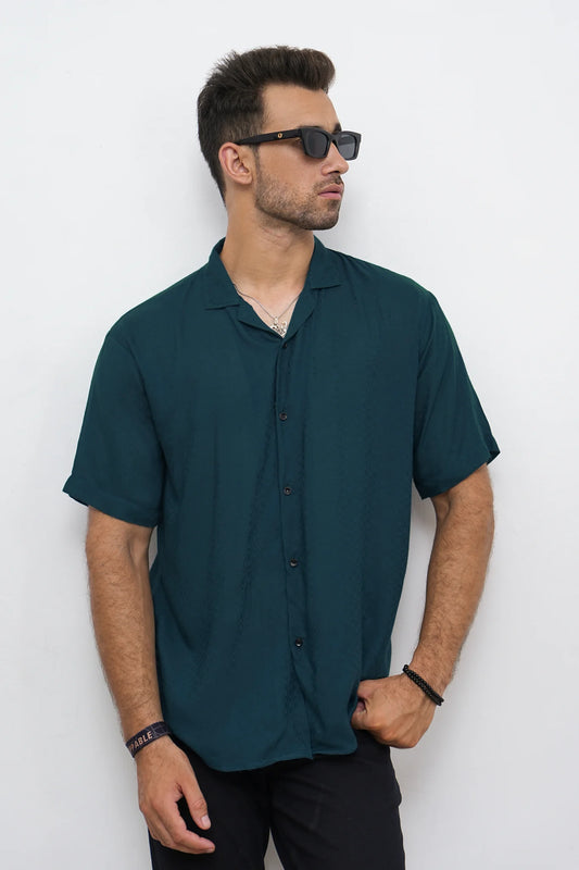 Basic Textured Mid Night Green Shirt