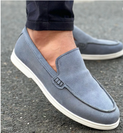 100% Hand Made Pure Suede Leather Slip-On Shoes for Men - Black, Blue, Brown & Green | White Rubber Sole