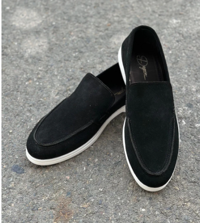 100% Hand Made Pure Suede Leather Slip-On Shoes for Men - Black, Blue, Brown & Green | White Rubber Sole