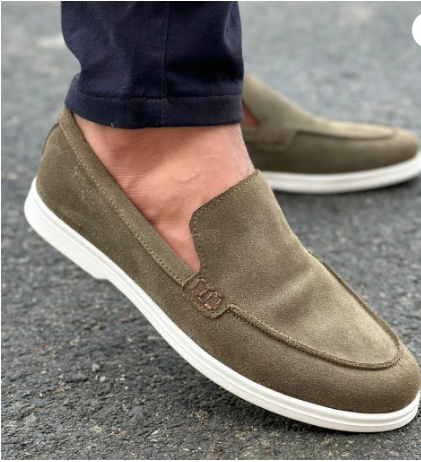 100% Hand Made Pure Suede Leather Slip-On Shoes for Men - Black, Blue, Brown & Green | White Rubber Sole