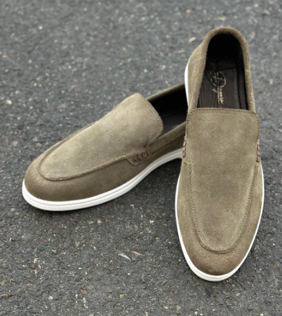 100% Hand Made Pure Suede Leather Slip-On Shoes for Men - Black, Blue, Brown & Green | White Rubber Sole