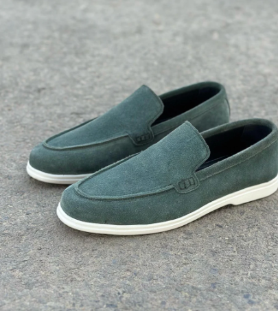 100% Hand Made Pure Suede Leather Slip-On Shoes for Men - Black, Blue, Brown & Green | White Rubber Sole