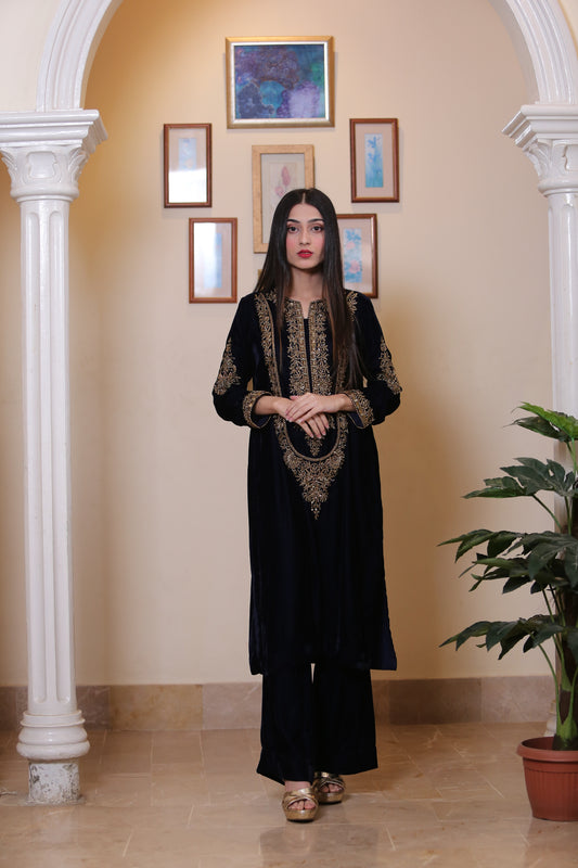 Black Velvert Zari Shalwar Kameez